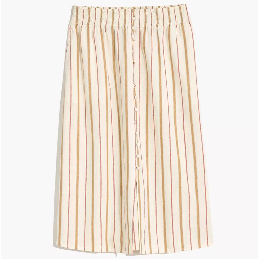 Madewell Linen Cotton Vertical Stripe Midi Skirt